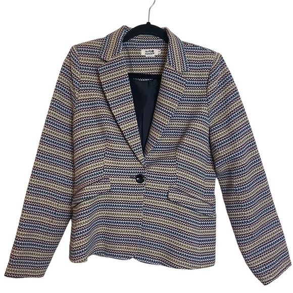 Molly Bracken Single Breasted Multicolored Zigzag Design Jacket Blazer Size M - Picture 1 of 11
